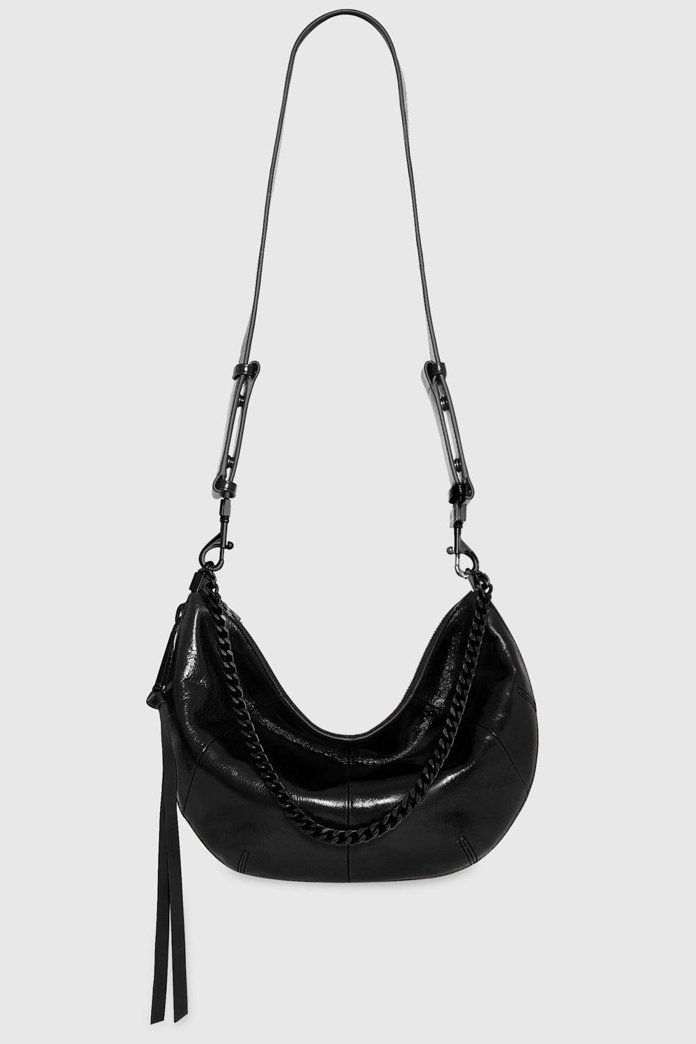 black zippered shoulder bag