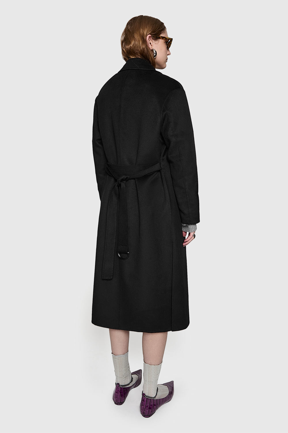 Black wrap coat with hood on sale