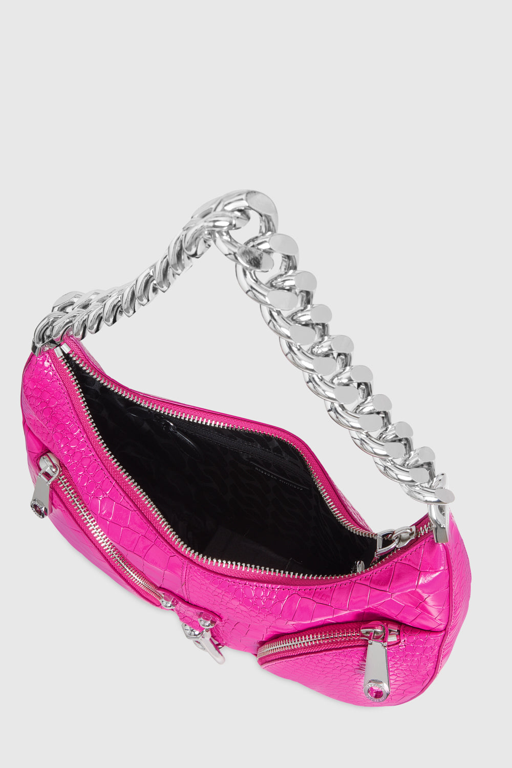 REBECCA MINKOFF Julian Croissant Cosmic Neon Pink Croco Shoulder