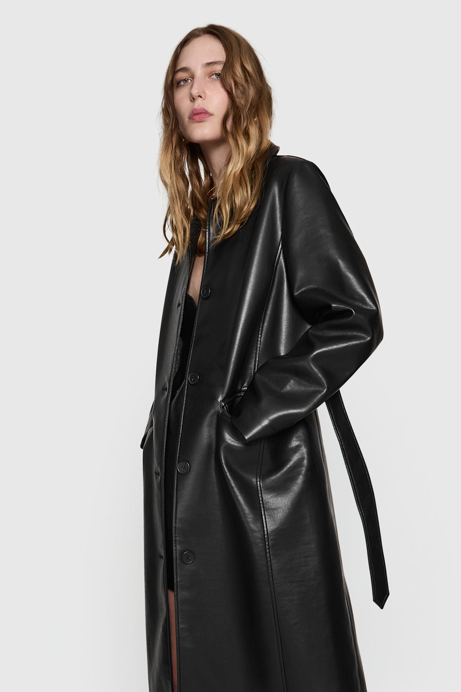 Belted Vegan Leather Trench