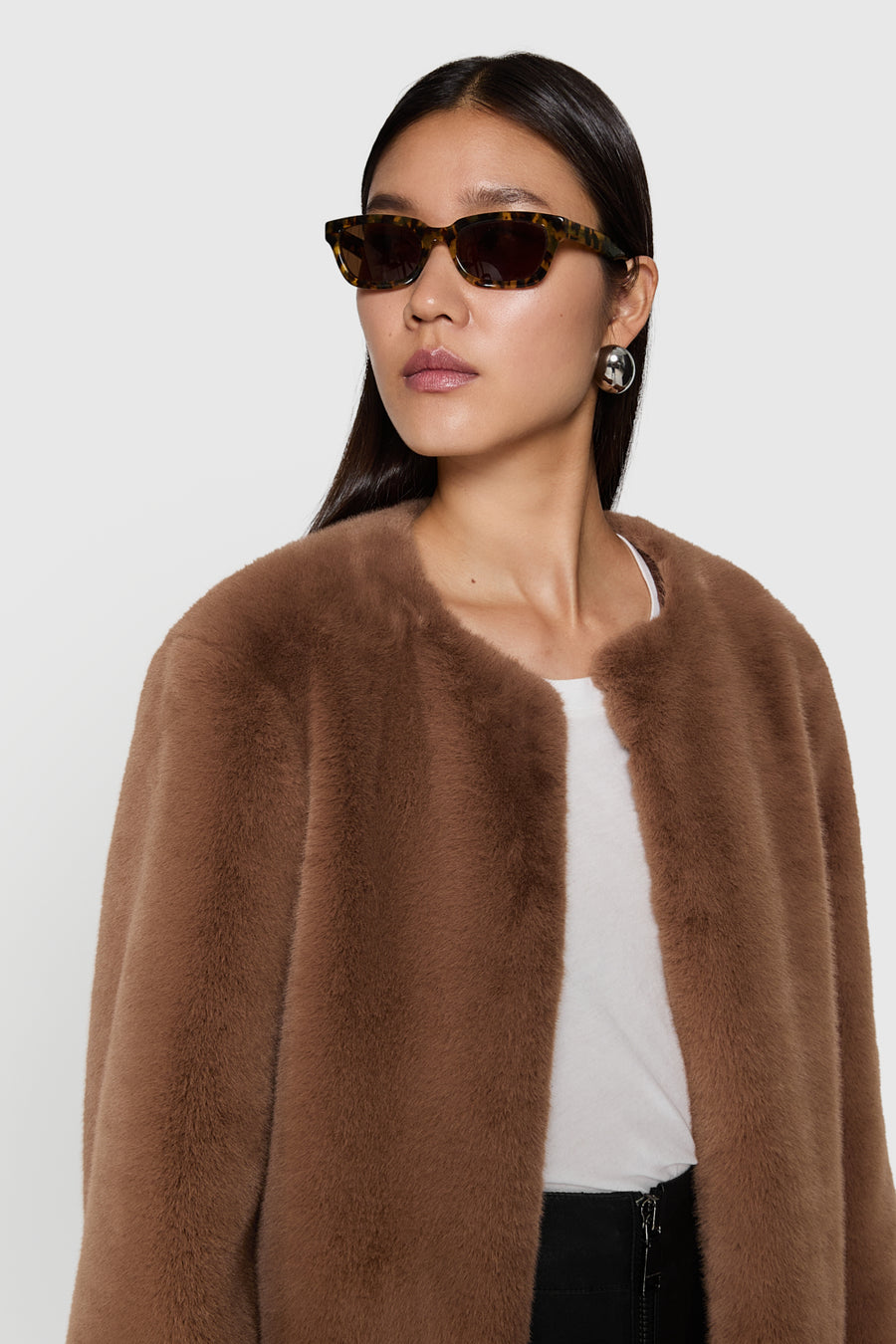 Vegan Fur Collarless Jacket