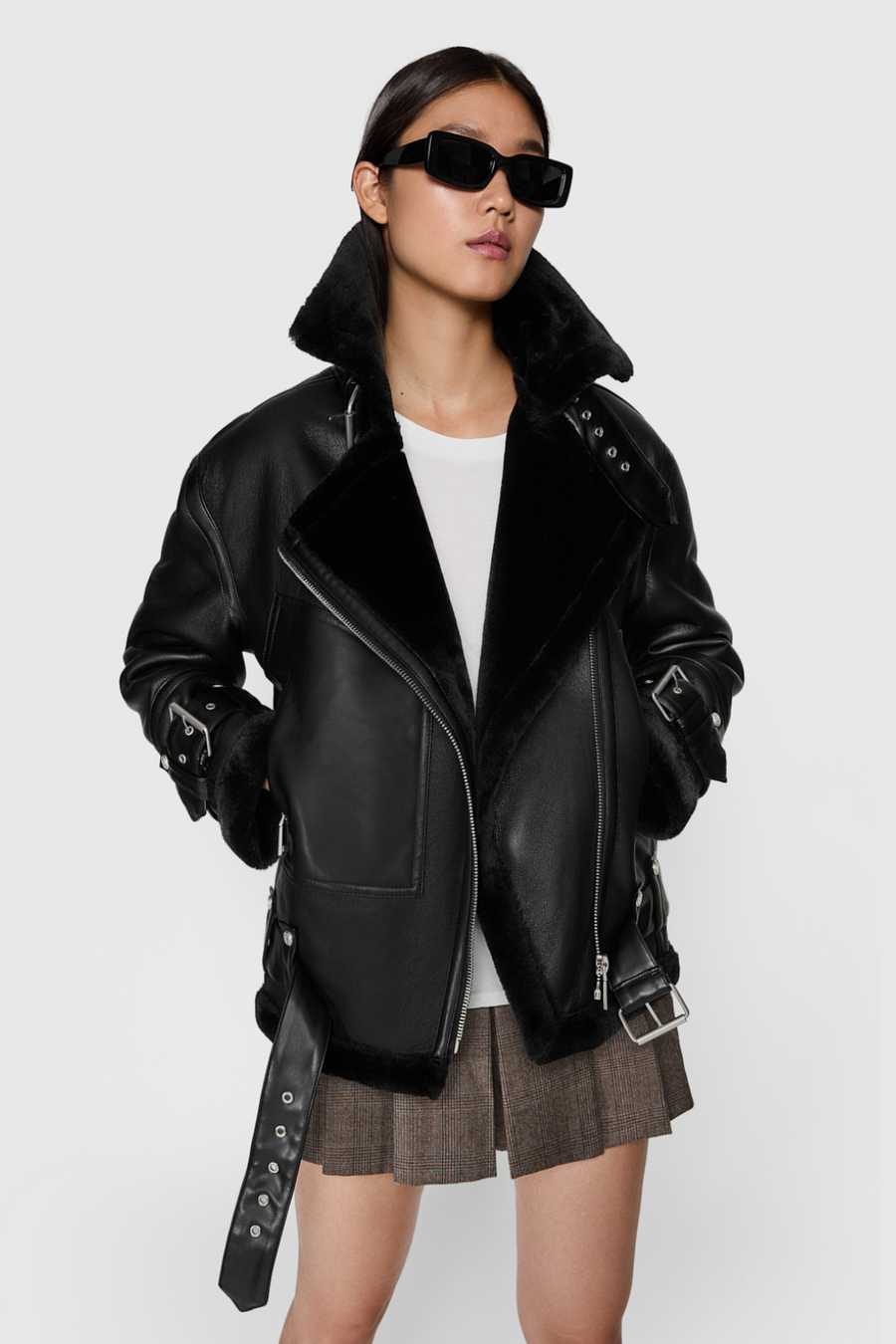 Vegan Shearling Oversized Moto Jacket