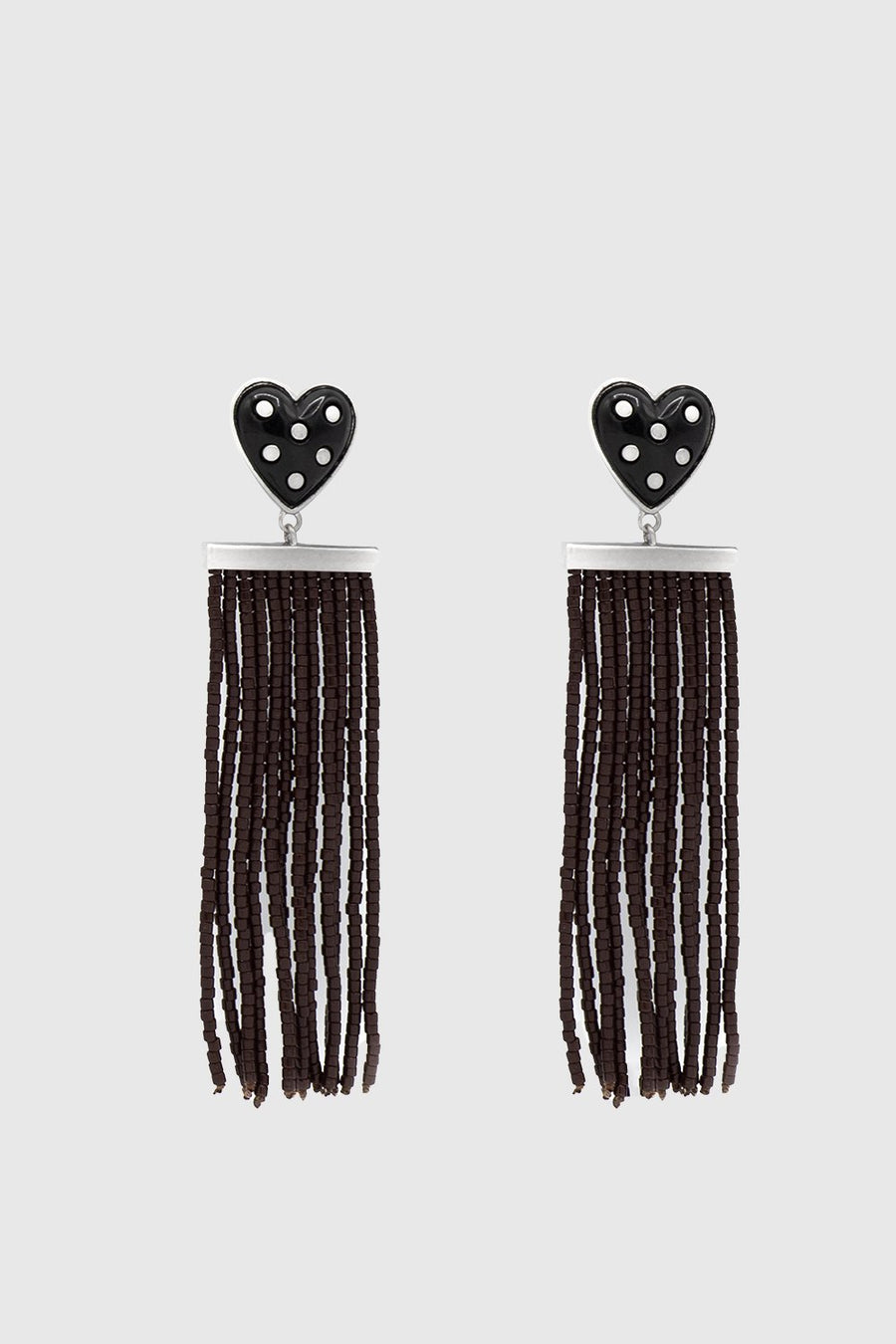 Studded Heart Fringe Seed Bead Earrings