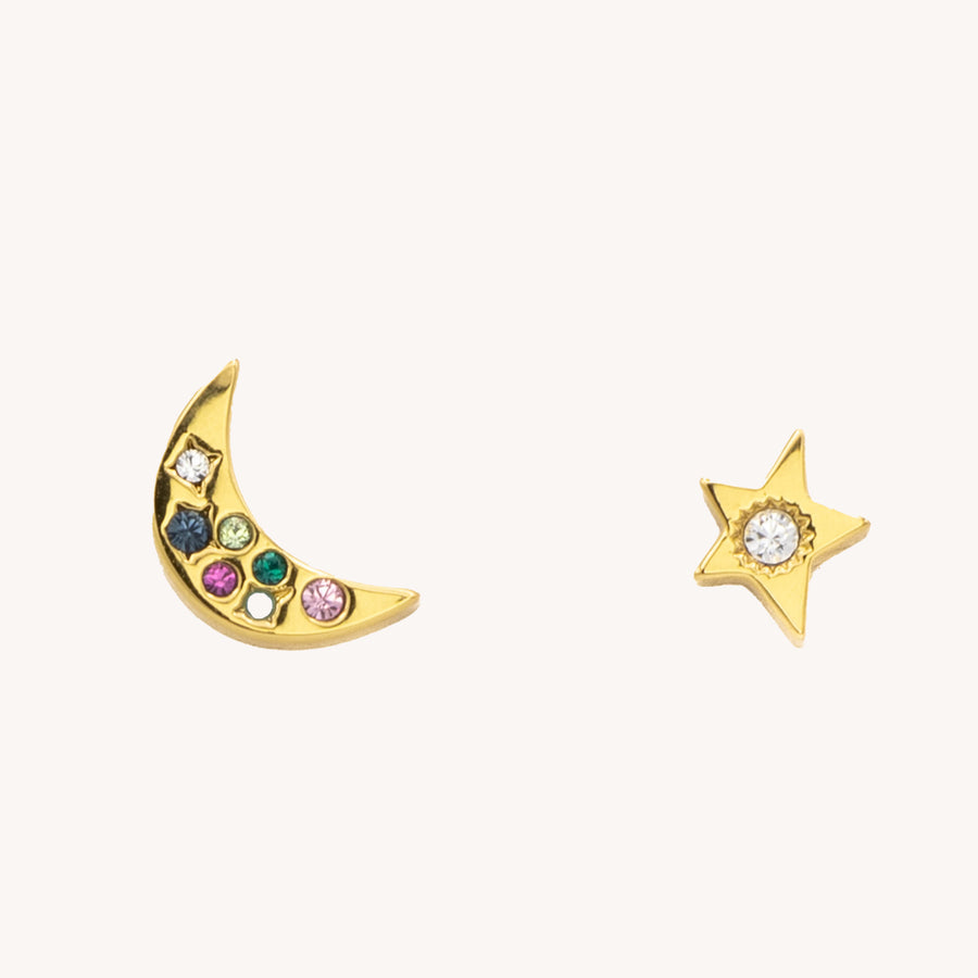 Mismatch Star & Moon Stud Earring