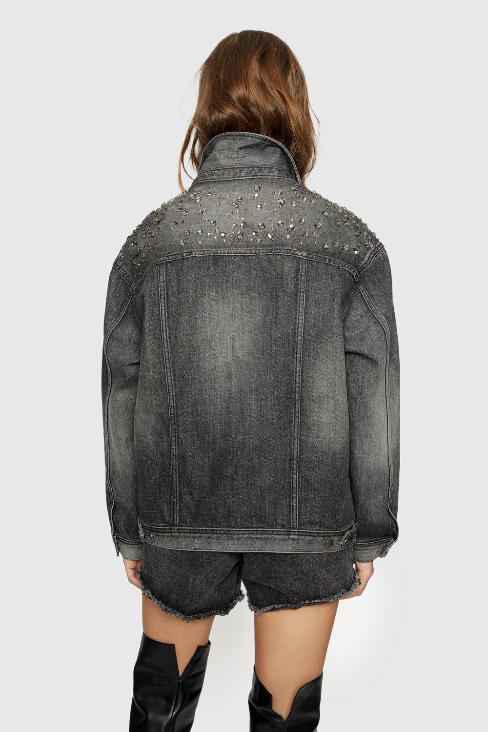 crystal-embellished denim jacket
